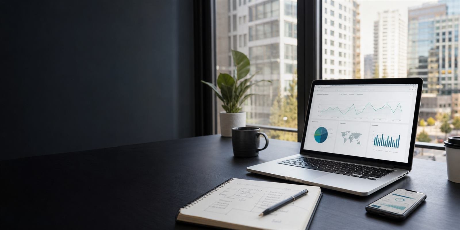 Digital growth strategy workspace with analytics and content planning tools